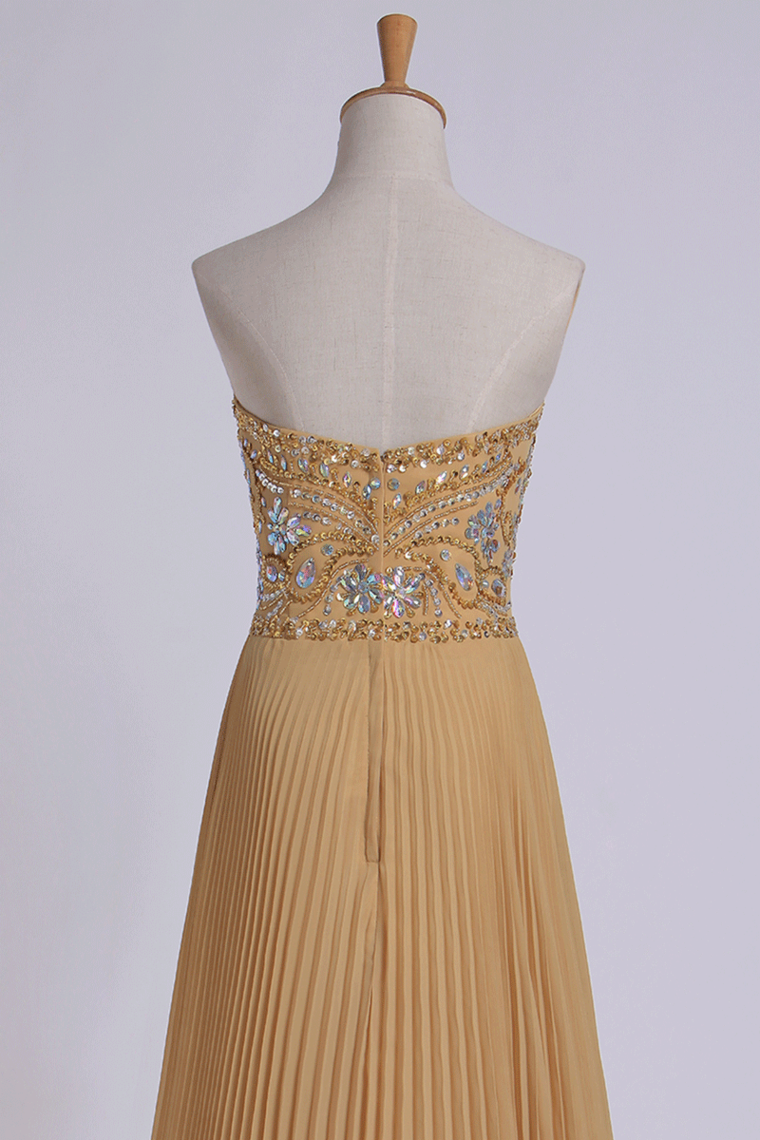 2022 New Arrival Sweetheart Full Beaded Bodice Pick Up Shirred Chiffon Skirt Floor Length