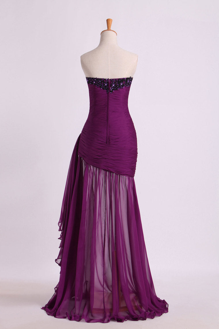 2022 Prom Dresses Ruffled Bodice Sheath/Column With Beads&Applique Floor Length