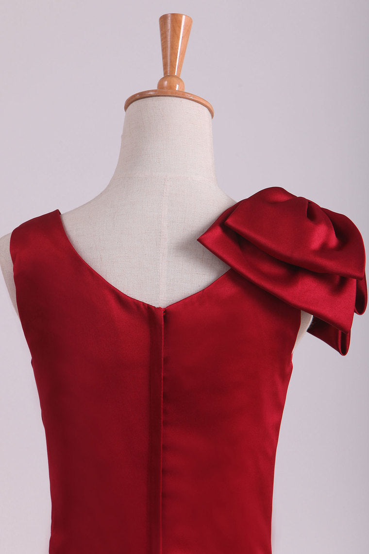 2022 Evening Dresses V Neck Satin With Bow Knot Sweep Train Mermaid