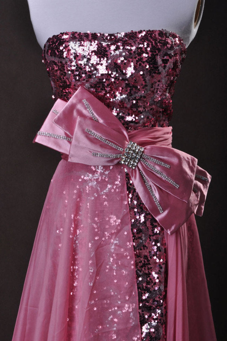 Pink  Sheath/Column Strapless Asymmetrical Chiffon Lace Cz