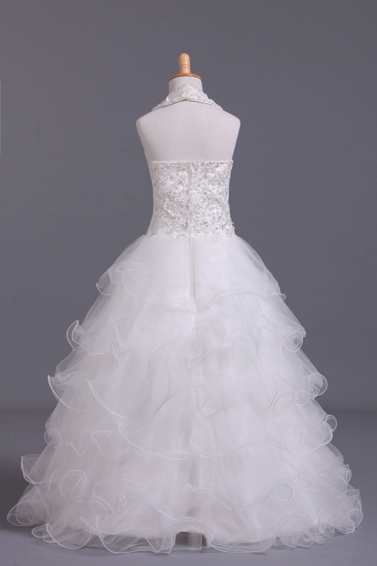 2022 Lovely Flower Girl Dresses Ball Gown Halter Tulle