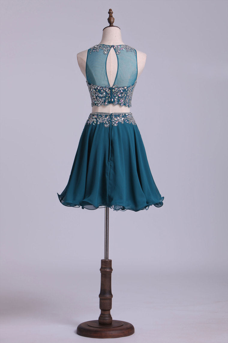 2022 Two-Piece Scoop Homecoming Dresses Tulle & Chiffon Beaded Bodice