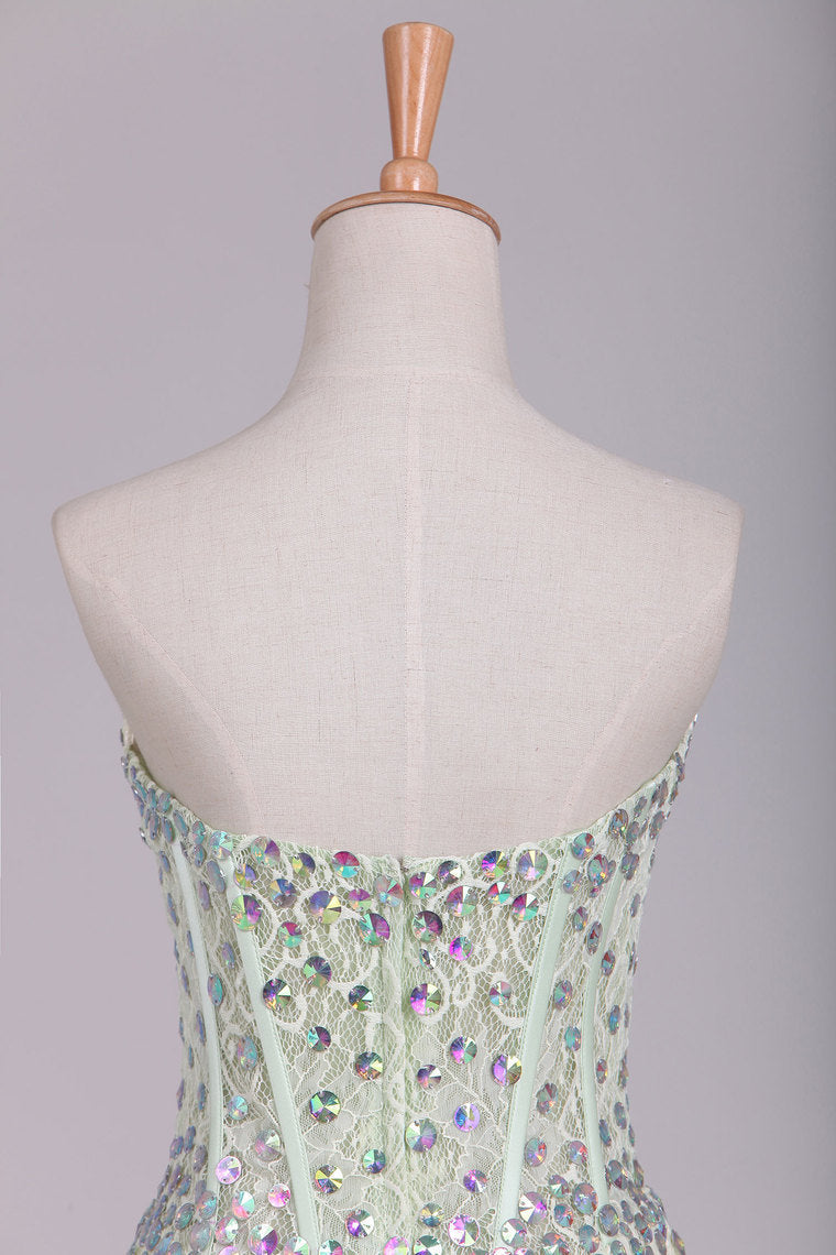 2022 Sweetheart Sheath/Column Prom Dress Lace With Rhinestone