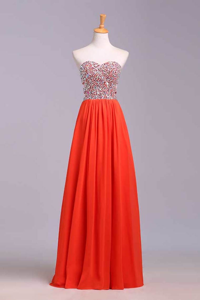 2022 Prom Dresses A-Line Sweetheart Chiffon Floor Length With Beading/Sequins