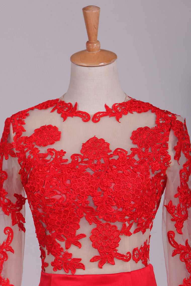 2022 Evening Gown Scoop Long Sleeves Mermaid With Handmade Flower
