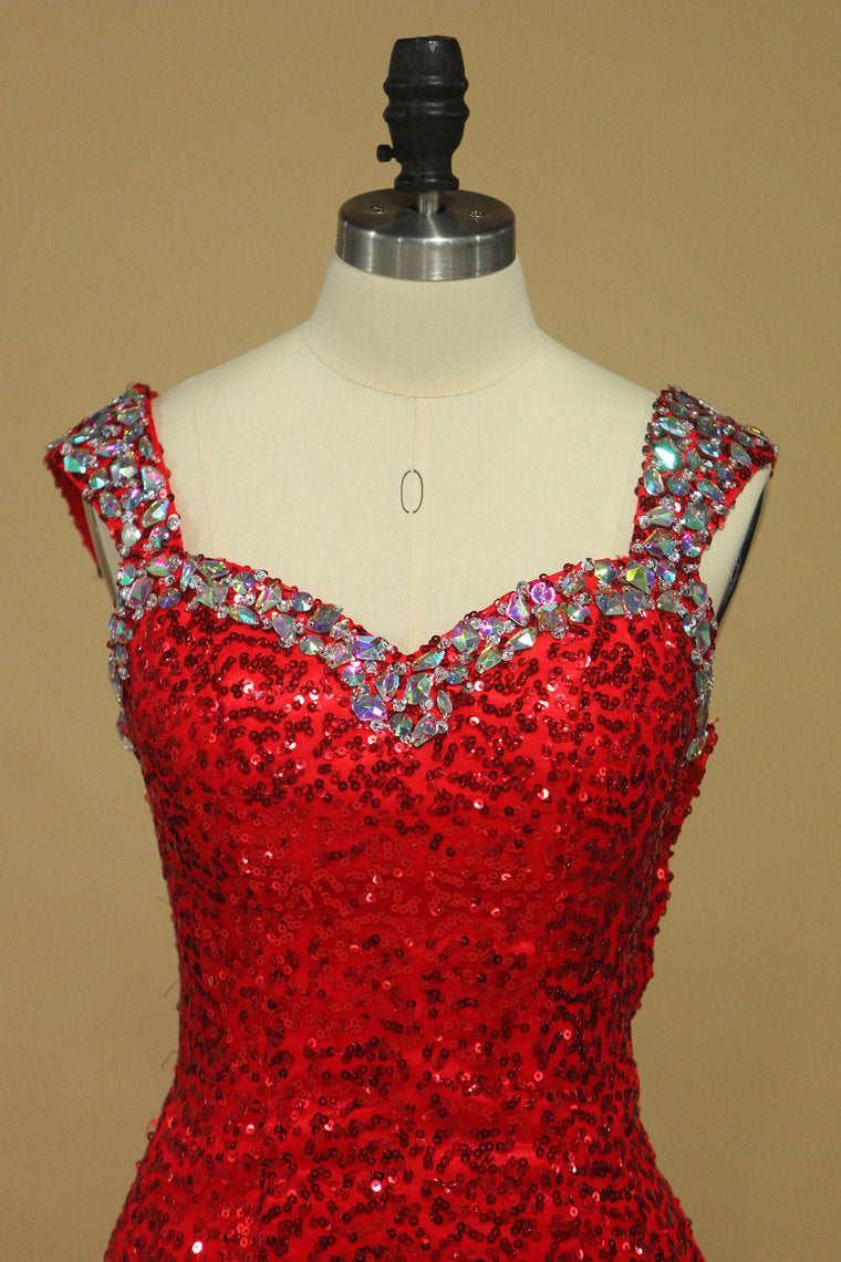2022 Sheath Straps Prom Dresses Sequins With Beads Floor Length