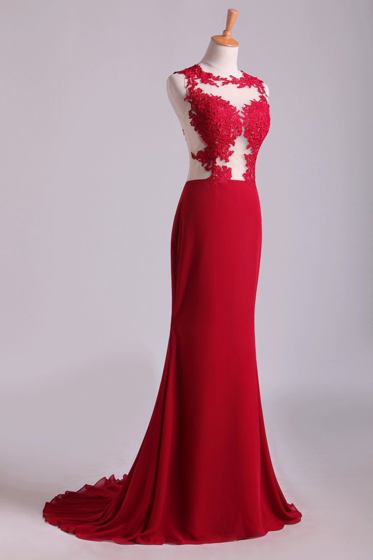 2022 Scoop Mermaid Wedding/Prom Dresses With Applique Chiffon