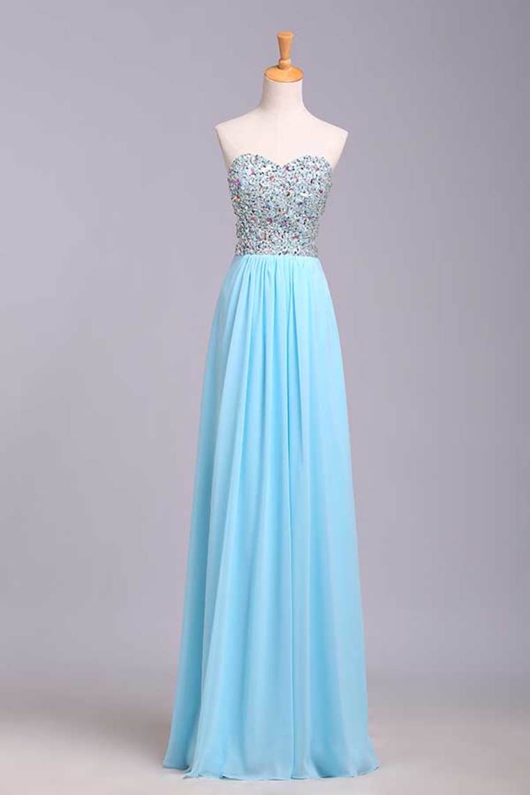 2022 Prom Dresses A-Line Sweetheart Chiffon Floor Length With Beading/Sequins