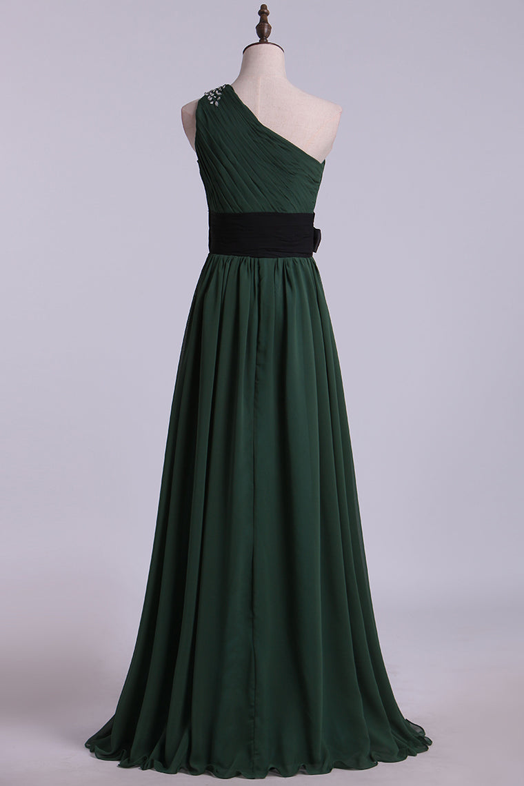 2022 One Shoulder A Line Prom Dress With Ruffles And Beads Floor Length Chiffon