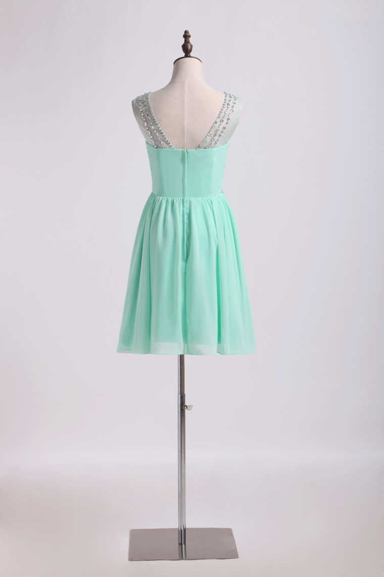 2022 Homecoming Dresses Bateau Short/Mini Chiffon With Beading And Ruffles