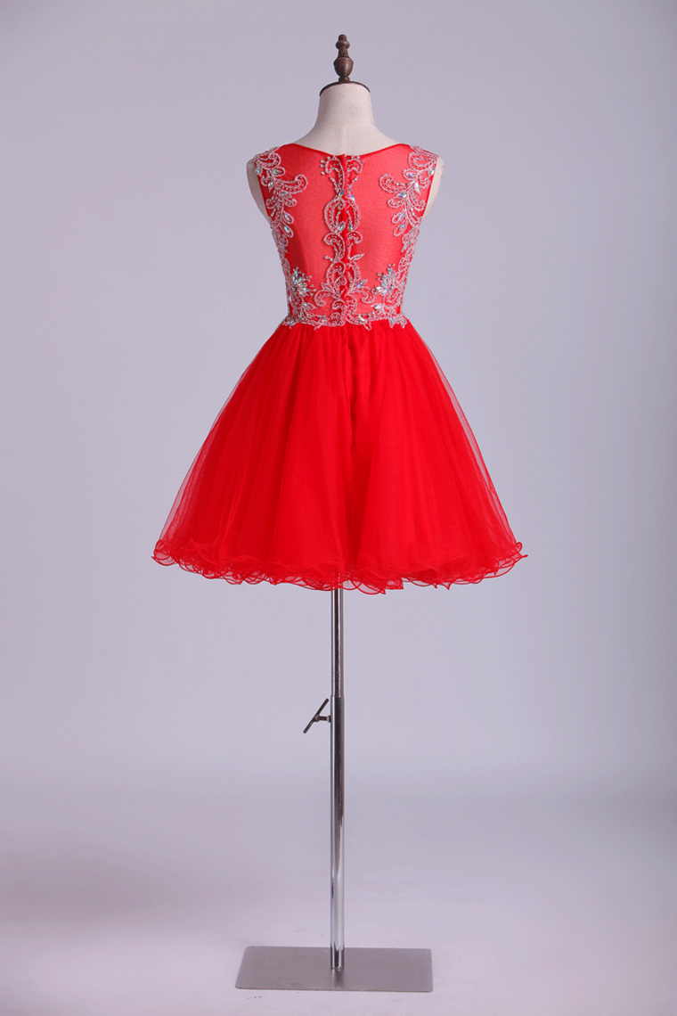 2022 Scoop Beaded Bodice Homecoming Dresses A Line Short Tulle
