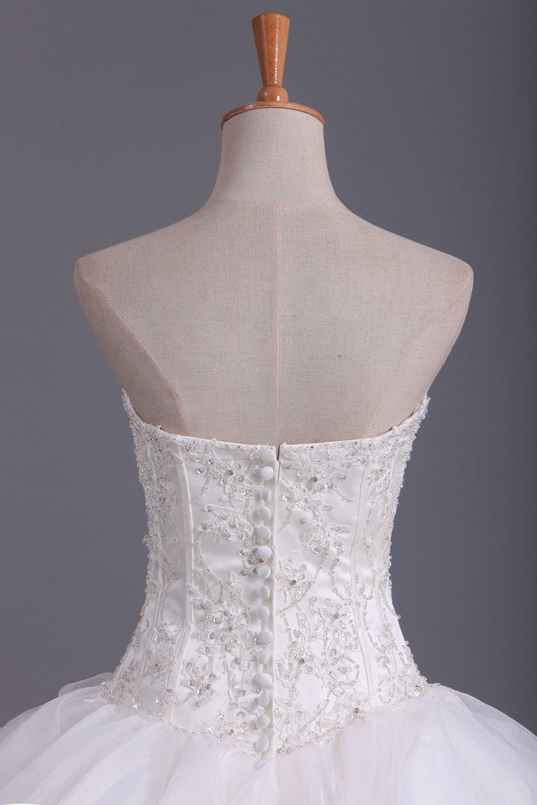 2022 Hot Wedding Dresses Sweetheart With Beads & Applique A Line Organza