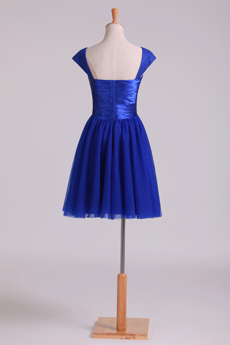 2022 Homecoming Dresses Off The Shoulder Dark Royal Blue A Line Tulle With Ruffles