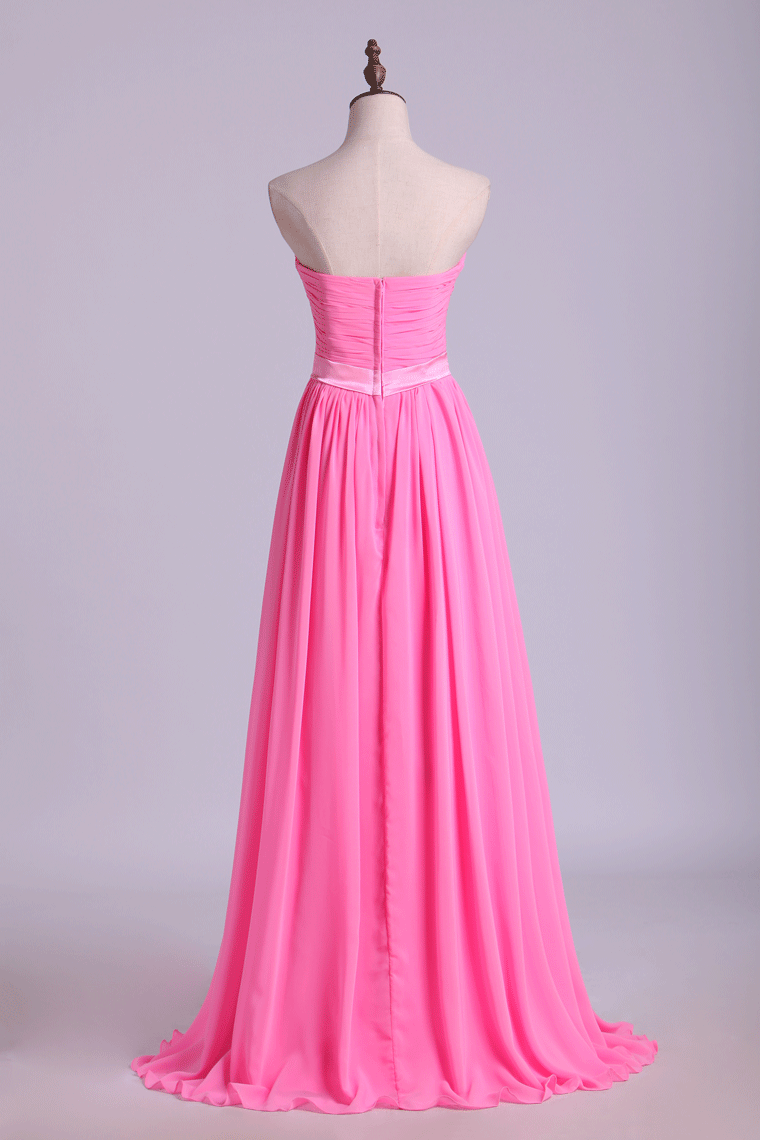 2022 Prom Dresses A Line Floor Length Sweetheart Chiffon Belt Discount Price