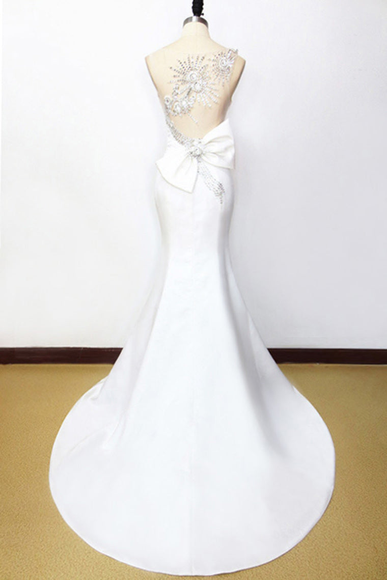 2022 Prom Dresses Mermaid White Satin With Beading
