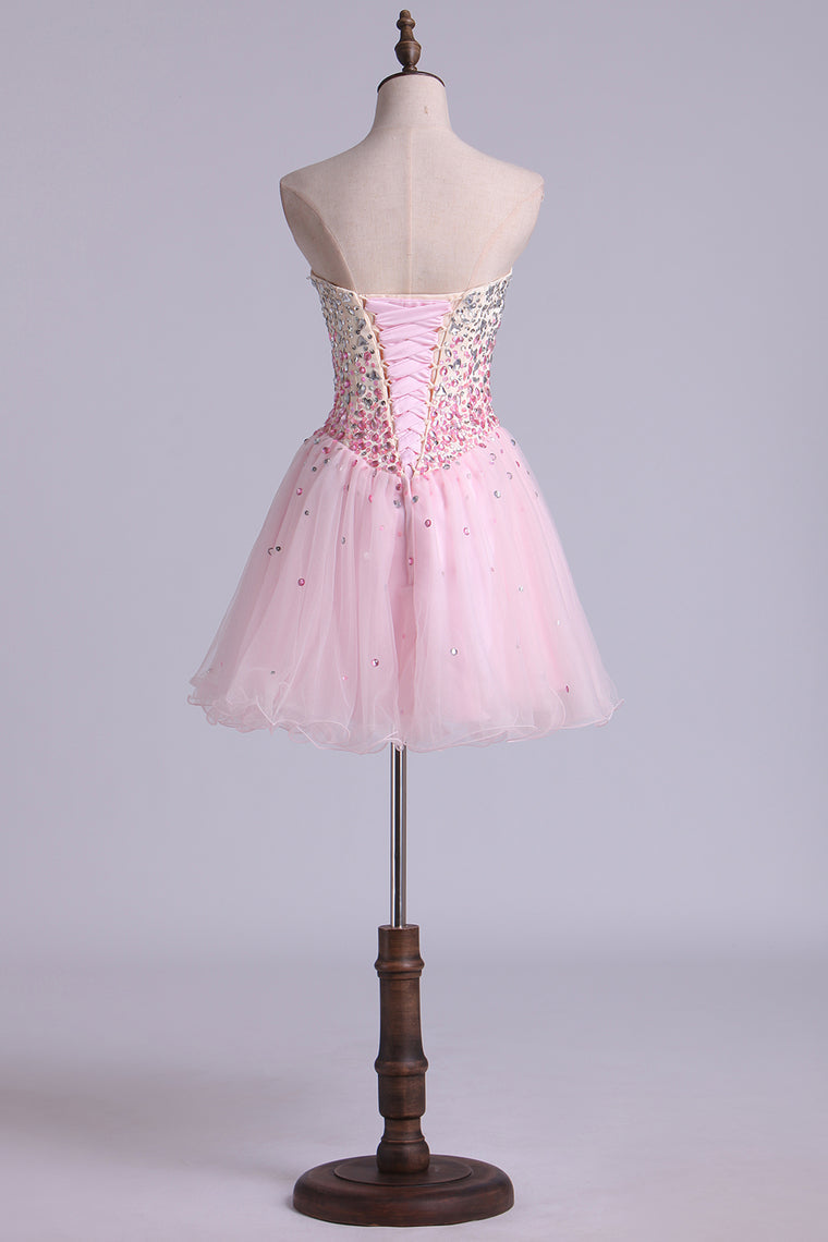 2022 Sweetheart A Line Short/Mini Prom Dress With Full Beaded Bodice Tulle