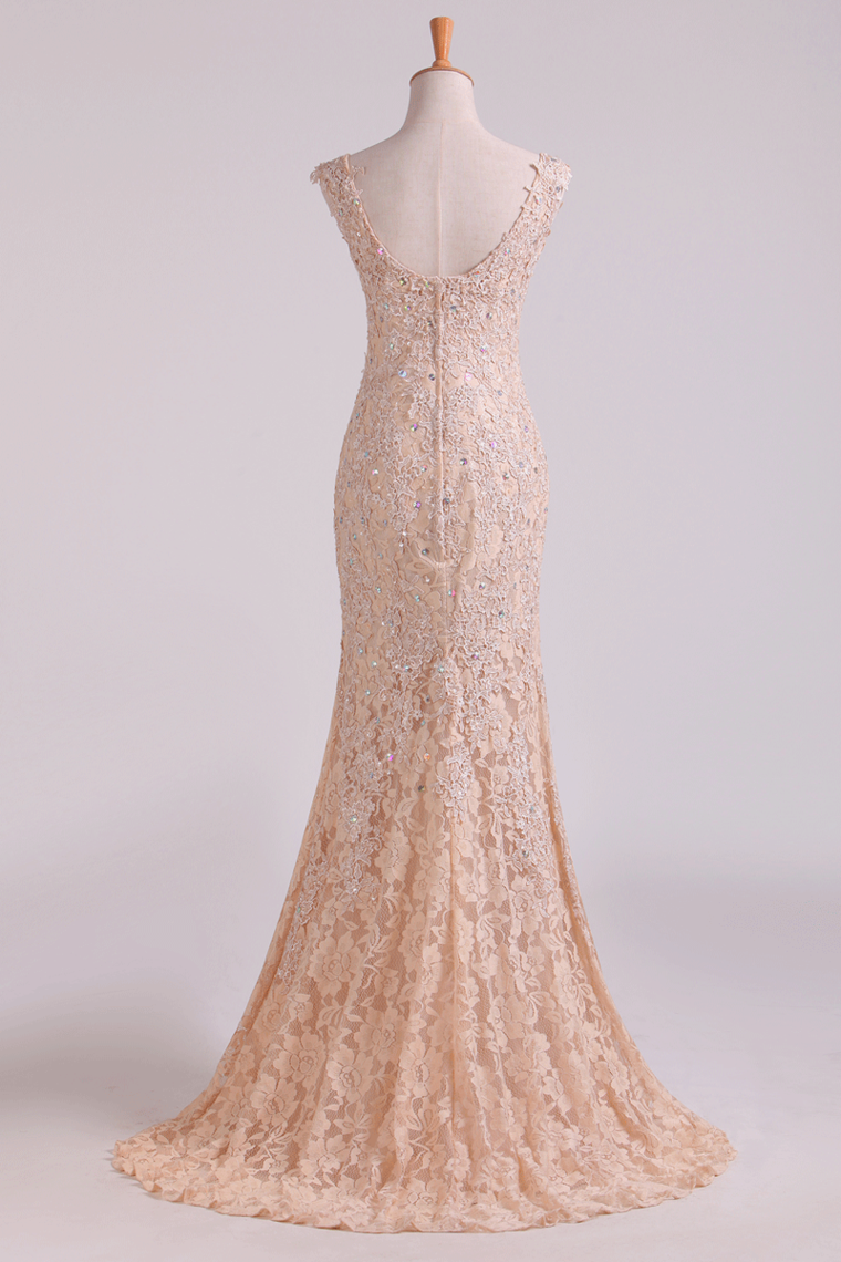 2022 New Arrival Off The Shoulder Evening Dresses Lace With Applique & Beads