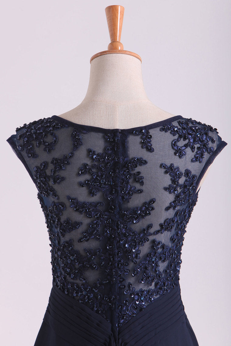 2022 New Arrival Bateau Neckline Embellished Tulle Bodice With Beaded Applique Chiffon