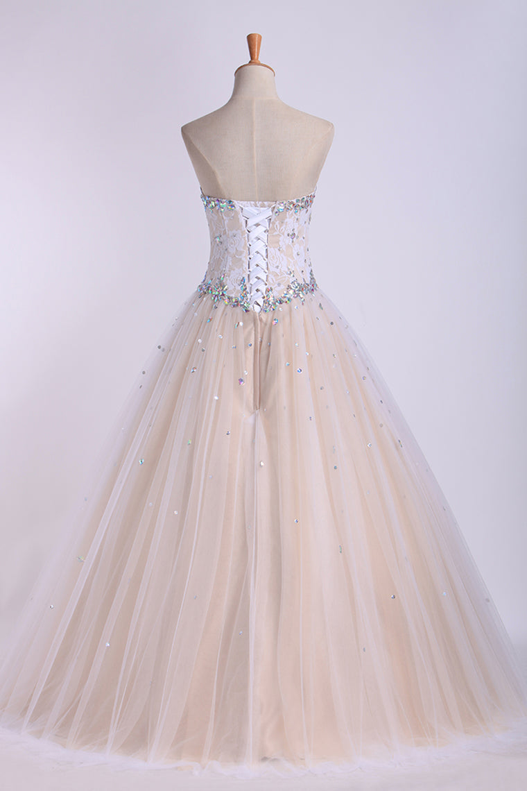 2022 Quinceanera Dresses Sweetheart Beaded Neckline And Waistline Ball Gown Floor-Length Tulle&Lace