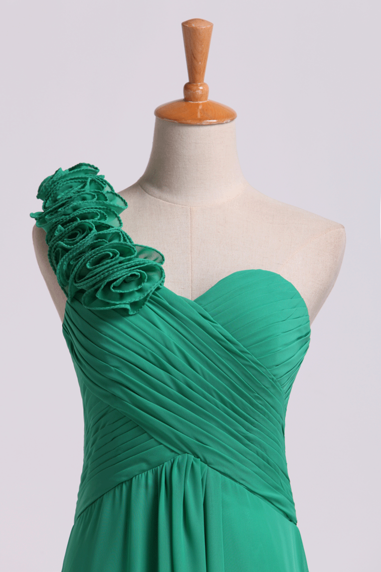 2022 Bridesmaid Dress One Shoulder A Line With Handmade Flowers Chiffon