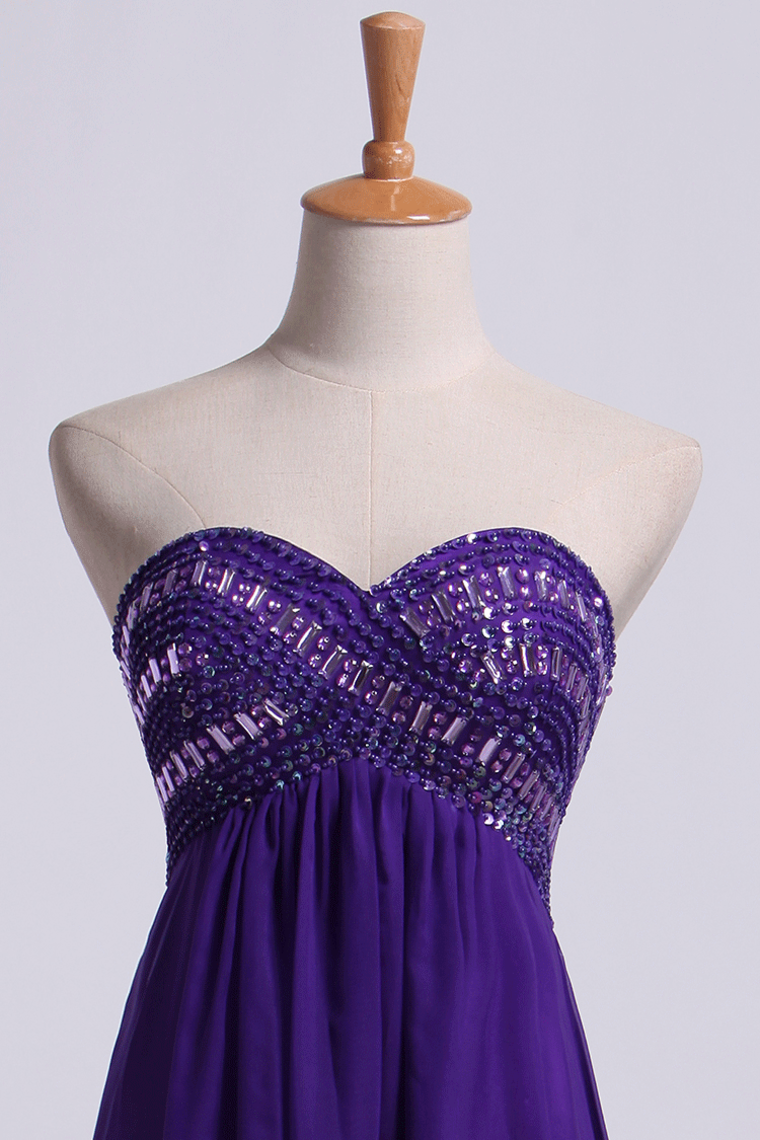 2022 Sweetheart Empire Waist A-Line Prom Dress With Beads Floor-Length Chiffon