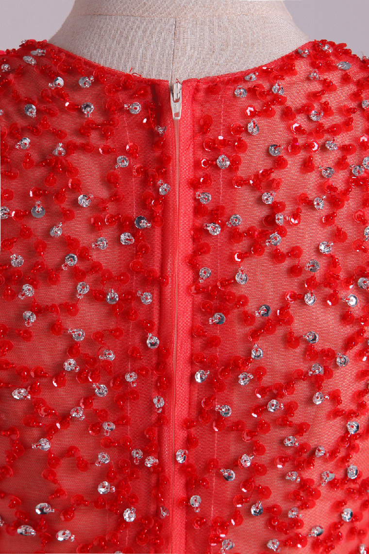 2022 Two Pieces Scoop Prom Dresses A Line Tulle Sweep Train See-Through