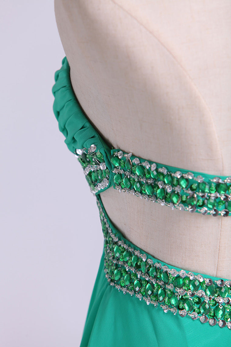 2022 Open Back Prom Dress Sweetheart Ruffled Bodice With Beaded Straps Pick Up Chiffon Skirt