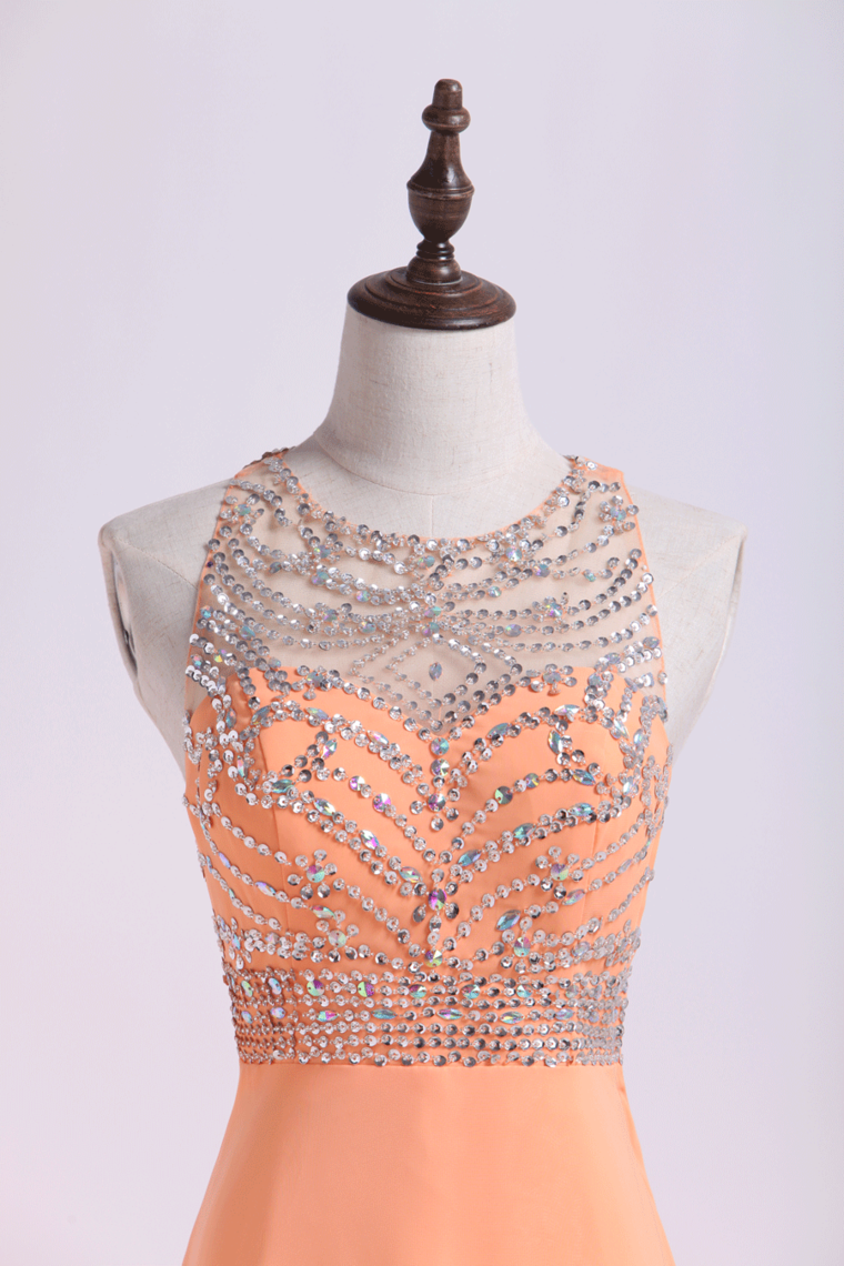 2022 Halter A-Line/Princess Prom Dresses Tulle&Chiffon Sweep Train