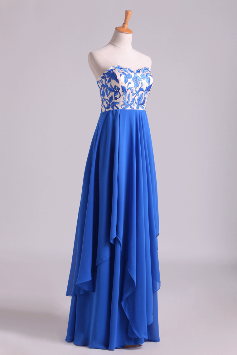 2022 Floor Length Chiffon Prom Dresses Seetheart Princess With Embroidery