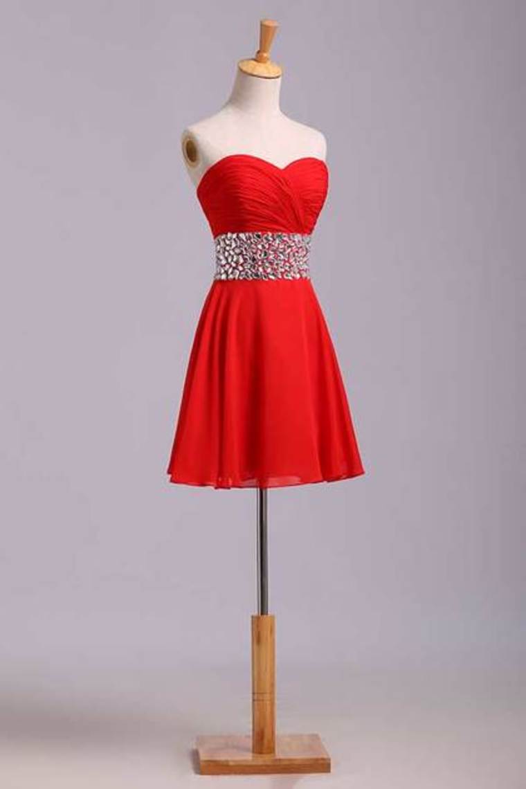 2022 Homecoming Dresses A Line Sweetheart Short/Mini With Rhinestone Chiffon