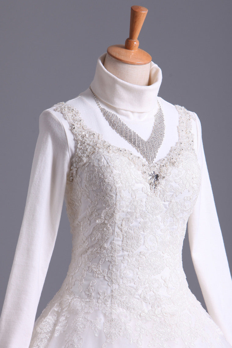 2022 Muslim Wedding Dress Sweetheart A Line Court Train With Applique & Sash Beaded