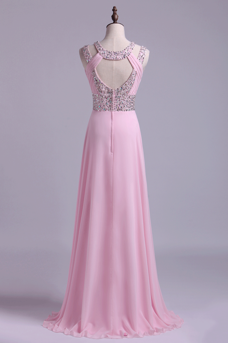 2022 Scoop Prom Dresses A Line Sweep Train Open Back