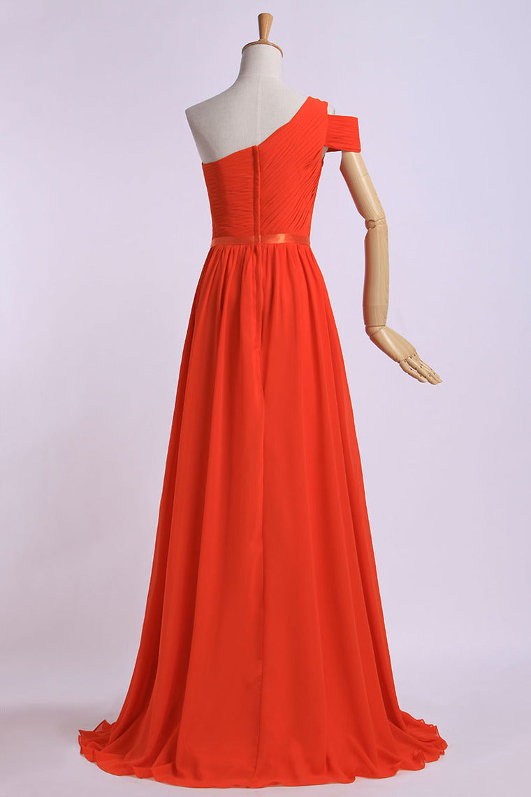2022 One Shoulder Bridesmaid Dresses A-Line Chiffon Ruched Bodice