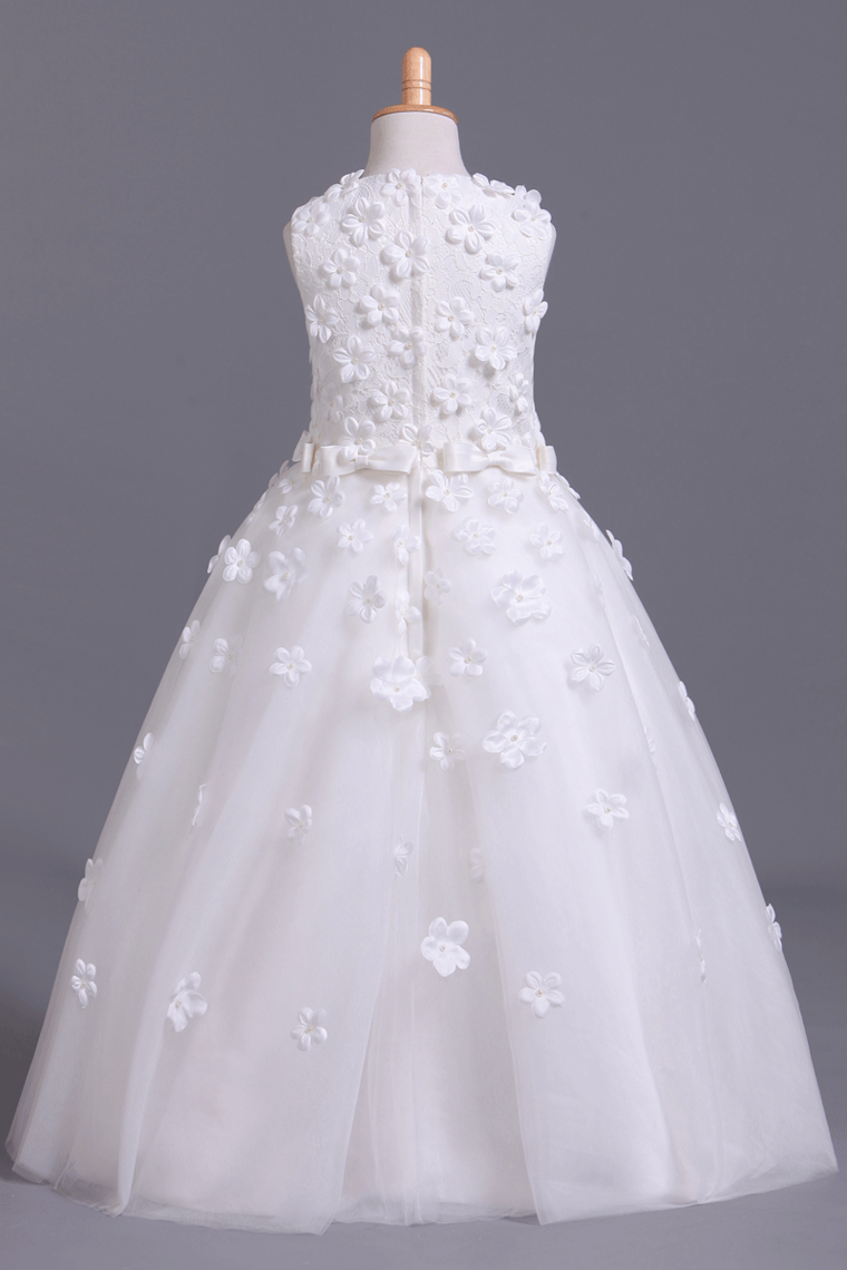 2022 New Ball Gown Flower Girl Dresses Scoop Ankle Length Tulle