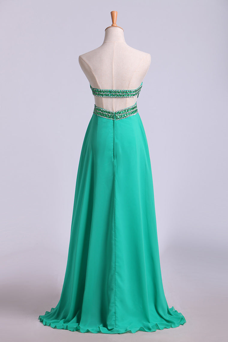2022 Open Back Prom Dress Sweetheart Ruffled Bodice With Beaded Straps Pick Up Chiffon Skirt