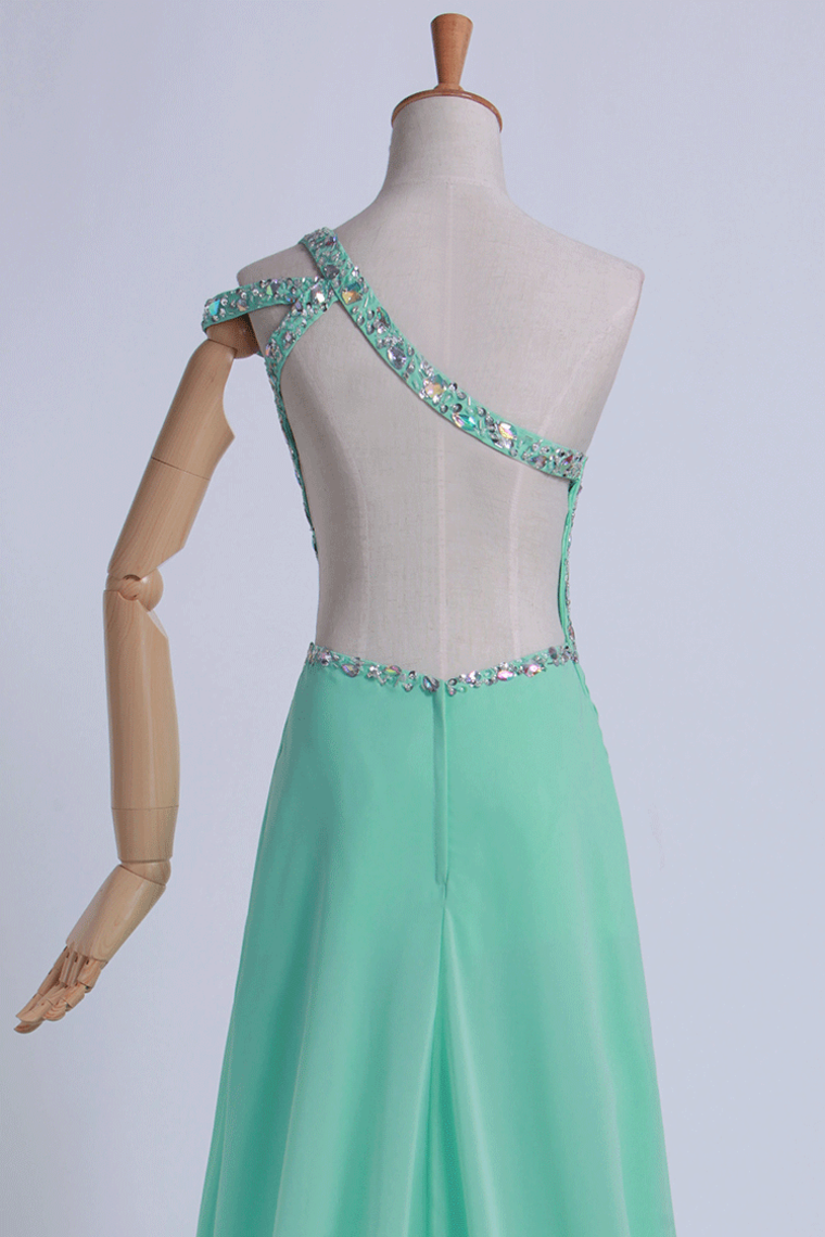 2022 One Shoulder Prom Dresses Sheath/Column Split Front Floor Length