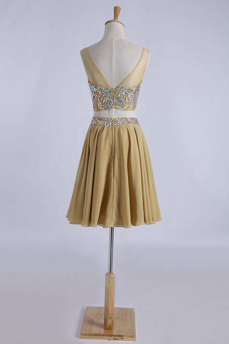 2022 Two Pieces Bateau Prom Dresses A Line With Beading Mini