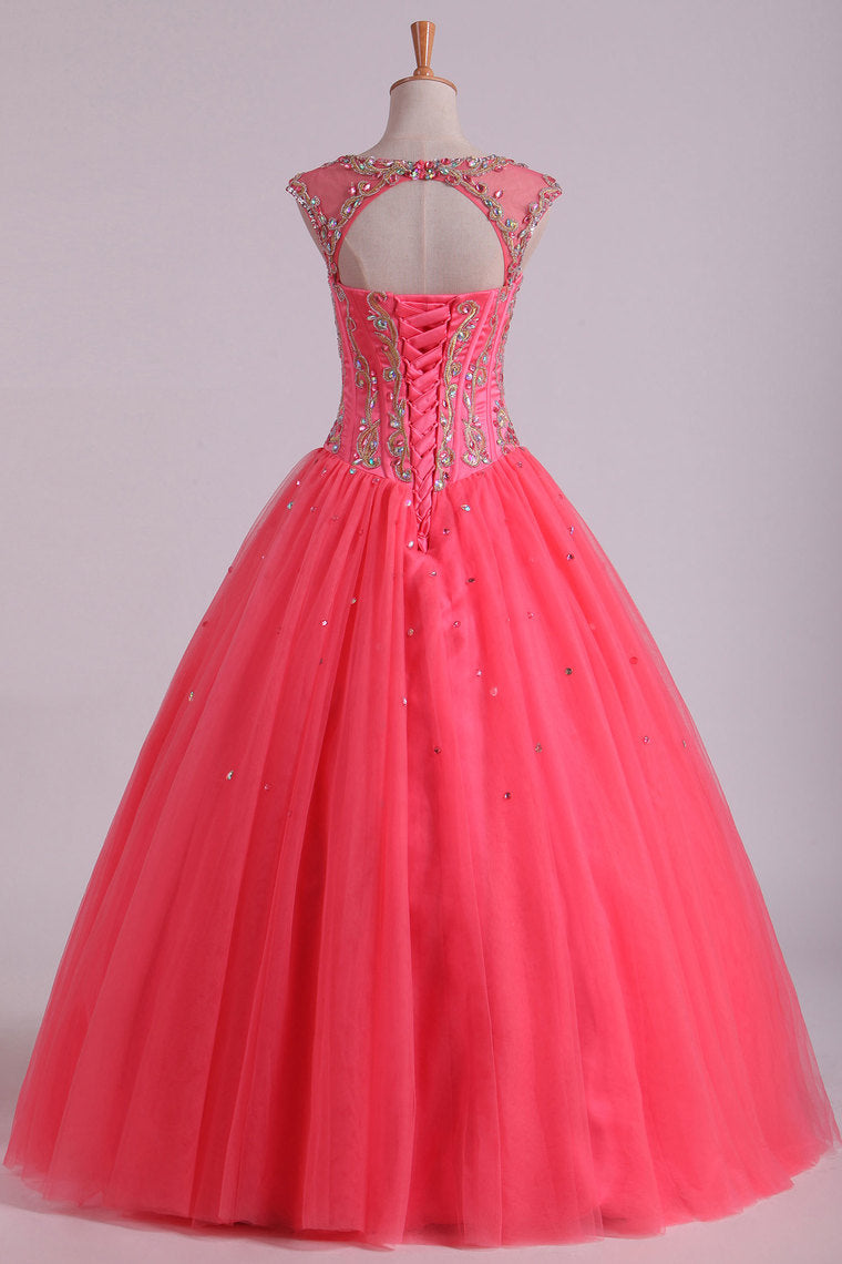 2022 Open Back Quinceanera Dresses Scoop With Embroidery & Beading Floor Length