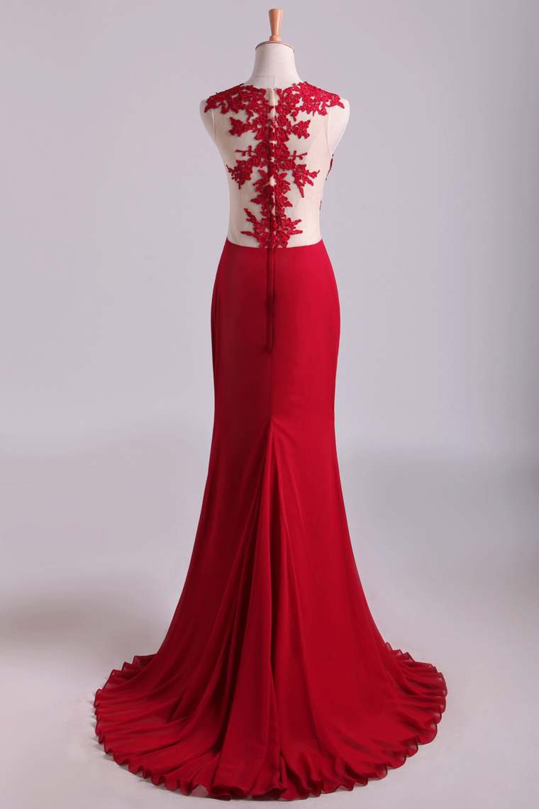 2022 Scoop Mermaid Wedding/Prom Dresses With Applique Chiffon