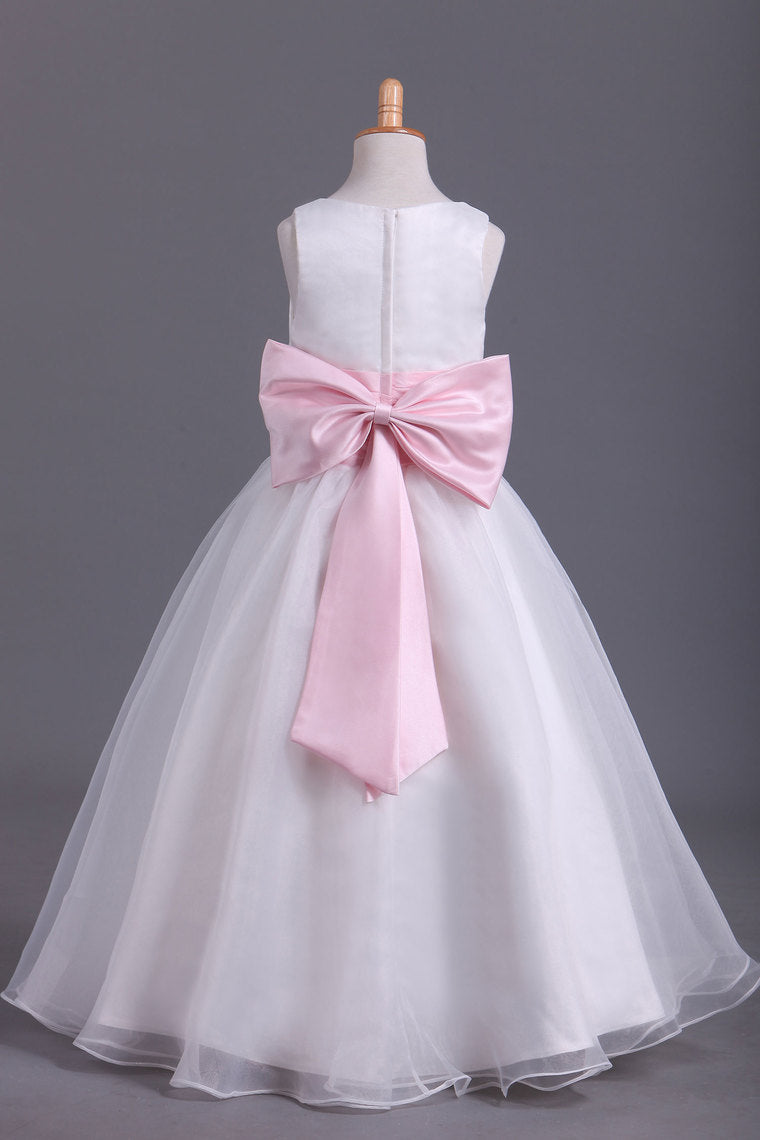 2022 Flower Girl Dresses A-Line Scoop Ankle Length Organza