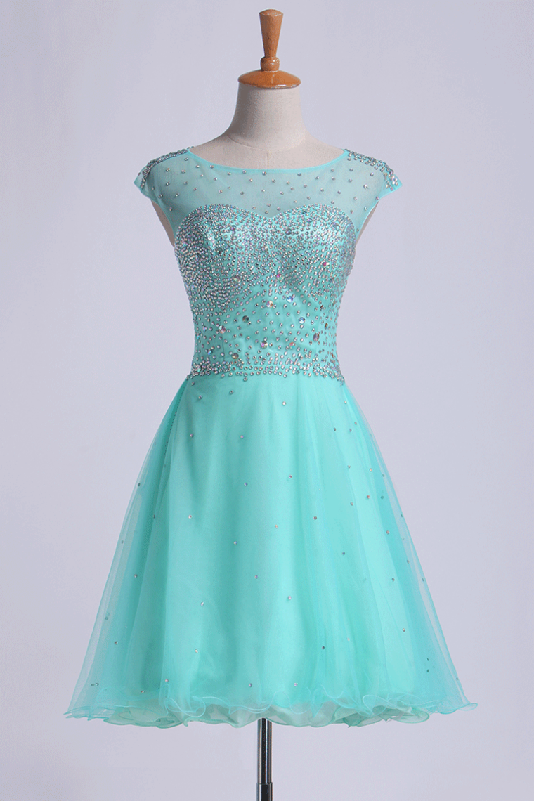 2022 Open Back Splendid Scoop Neckline Short/Mini Homecoming Dresses