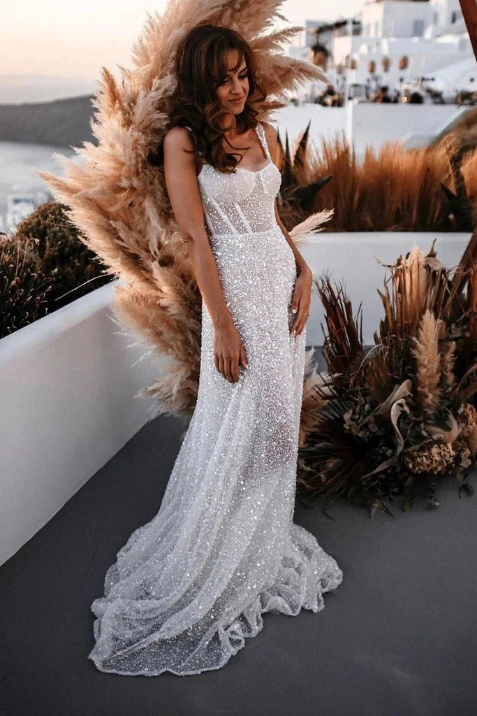 Oriana | Sparkly A Line Sweetheart Sequins Wedding Dresses