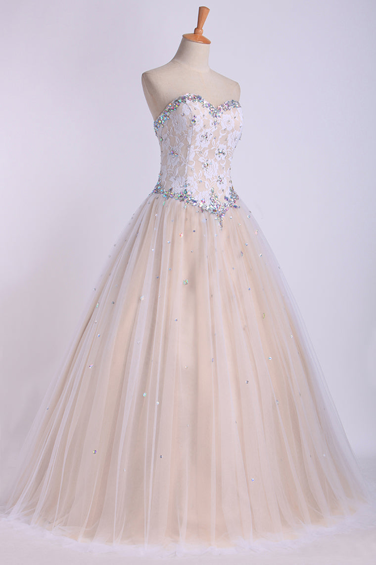 2022 Quinceanera Dresses Sweetheart Beaded Neckline And Waistline Ball Gown Floor-Length Tulle&Lace