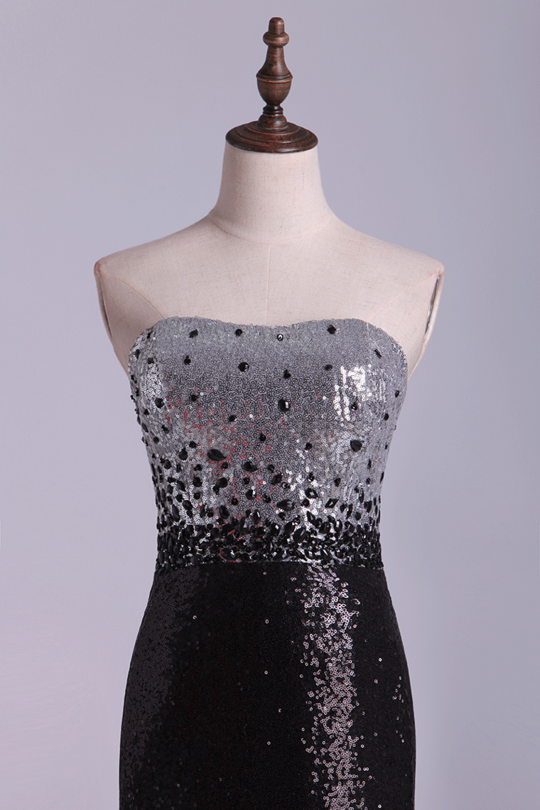 2022 Bicolors Scalloped Neckline Prom Dress With Beads Attractive&Unique Floor Length