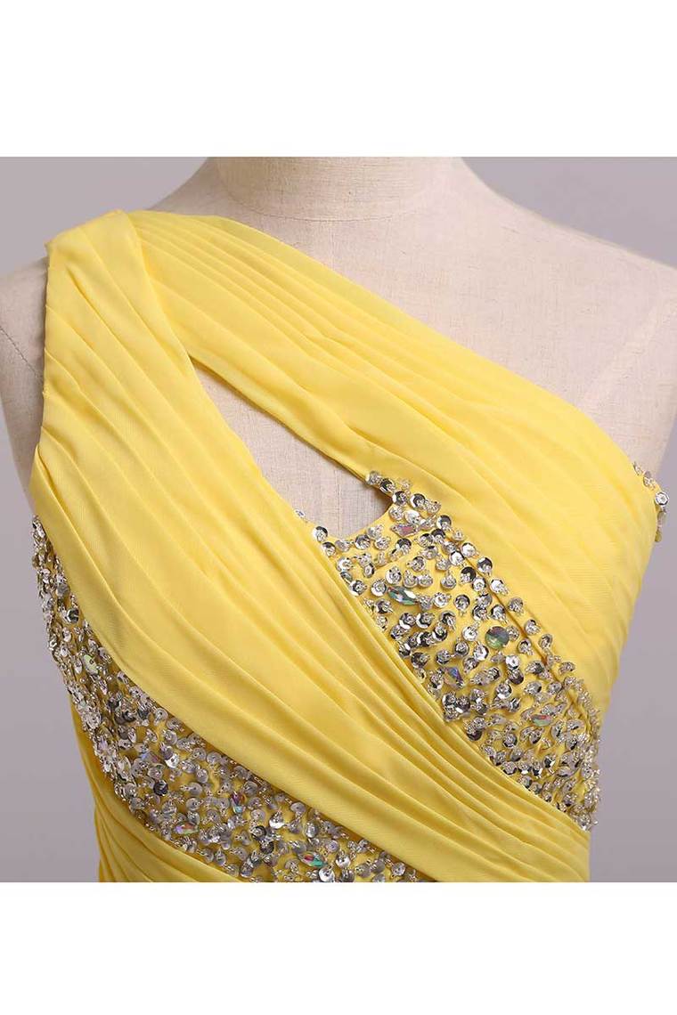 2022 One Shoulder Mermaid Court Train Chiffon Prom Dresses