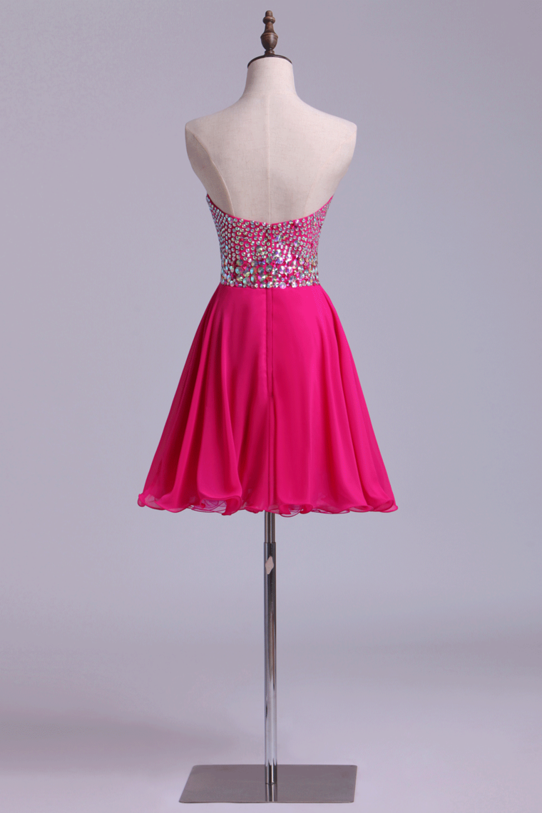 2022 Beaded Sweetheart Short Line/Princess Homecoming Dresses Chiffon
