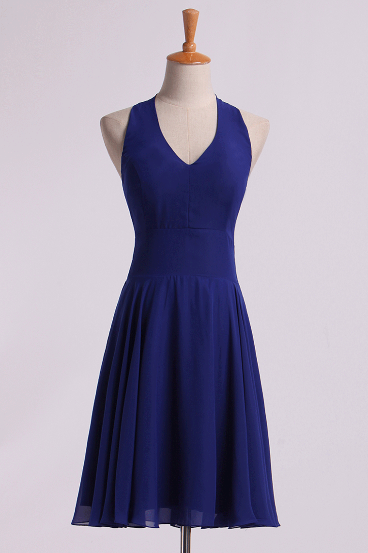 2022 Simple Homecoming Dresses V-Neck A Line Short/Mini Chiffon