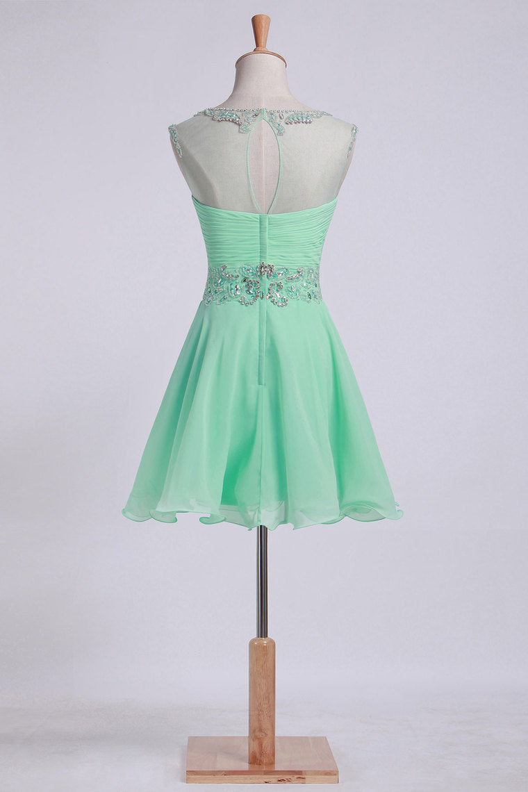 2022 Scoop Homecoming Dresses Cap Sleeves A Line With Beadings&Sequins Chiffon