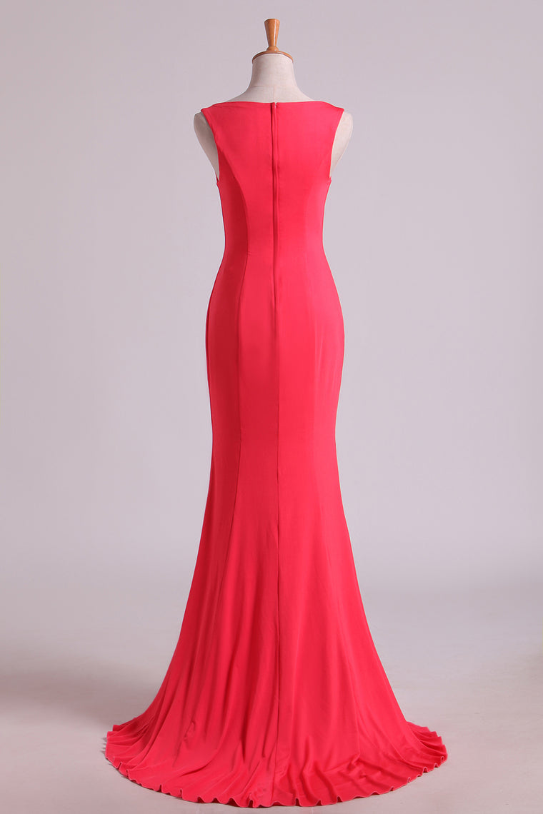 2022 Simple Scoop Mermaid Prom Dresses/Evening Dresses Zipper Back
