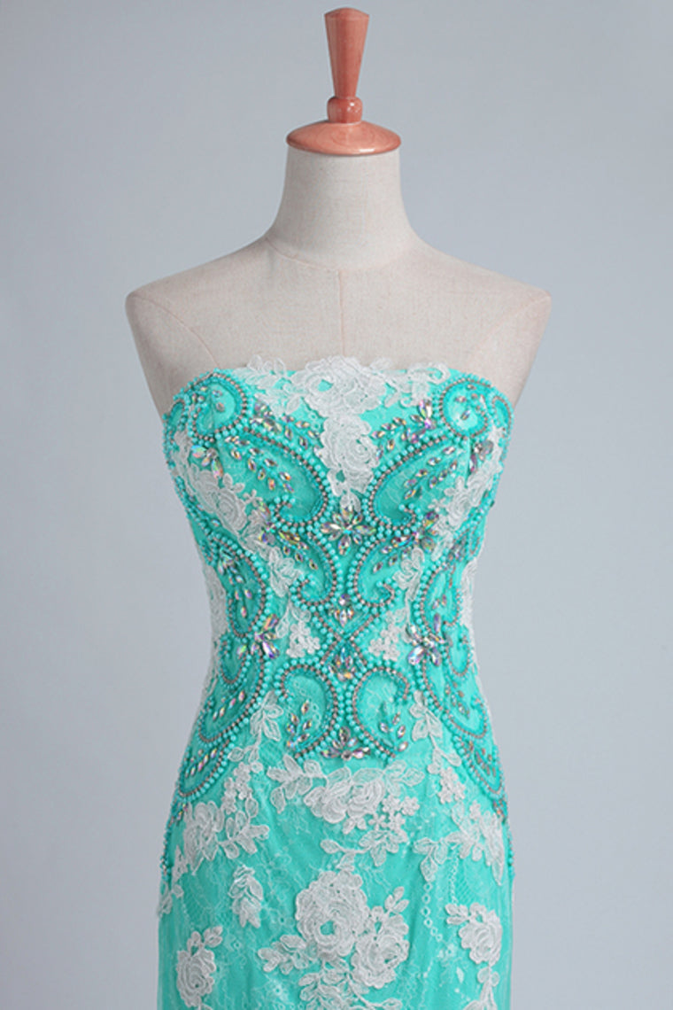 2022 Prom Dresses Strapless Column With Beading And Applique